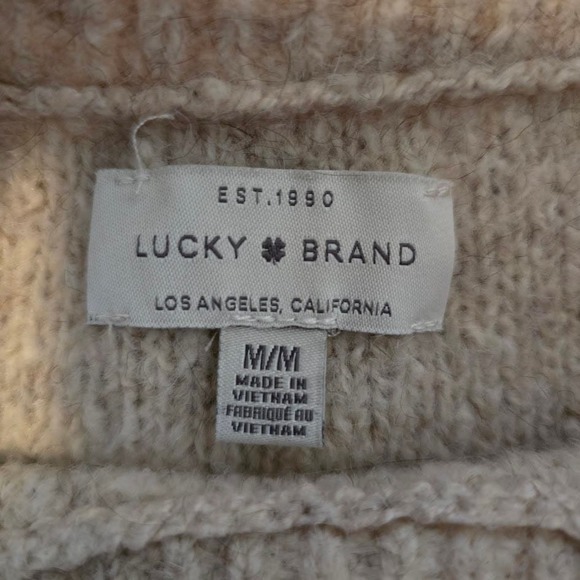 Lucky Brand Womens Knitted Sweater Geometric Tan SZ Medium Pullover Long Sleeve - Picture 2 of 5